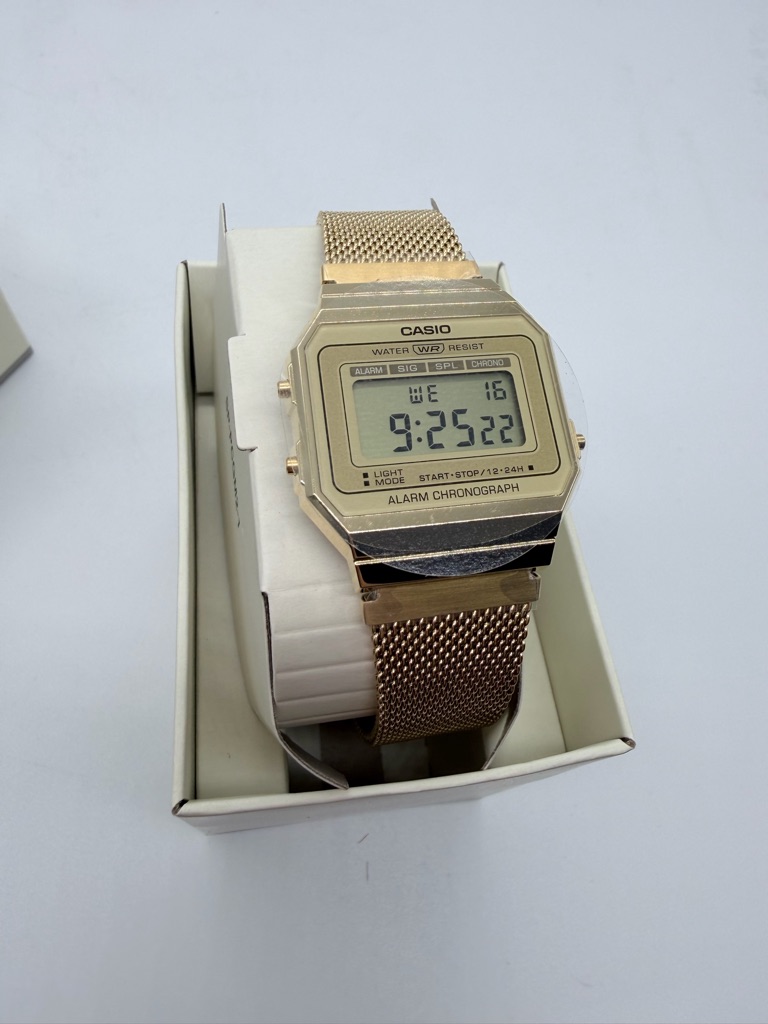 Casio Gold Digital Alarm Chronograph Watch With Mesh Bracelet Casio Gold Digital Alarm Chronograph Watch With Mesh Bracelet